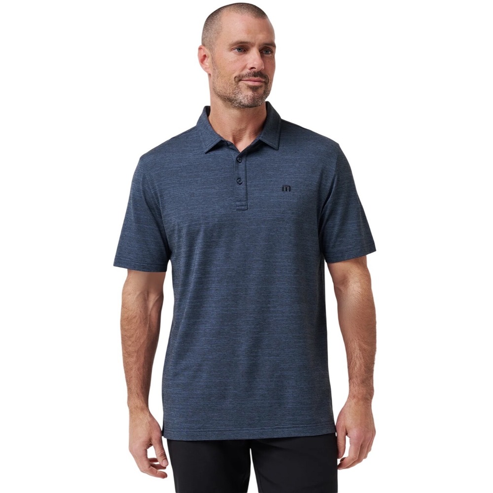 TravisMathew Mens The Heater Polo Shirt XL Heathered Navy Blue Golf Athletic
